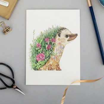 Kort - pindsvin med blomster